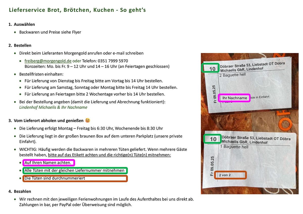 Lindenhof Michaelis – Urlaub im historischen Gutshof – Brötchenservice